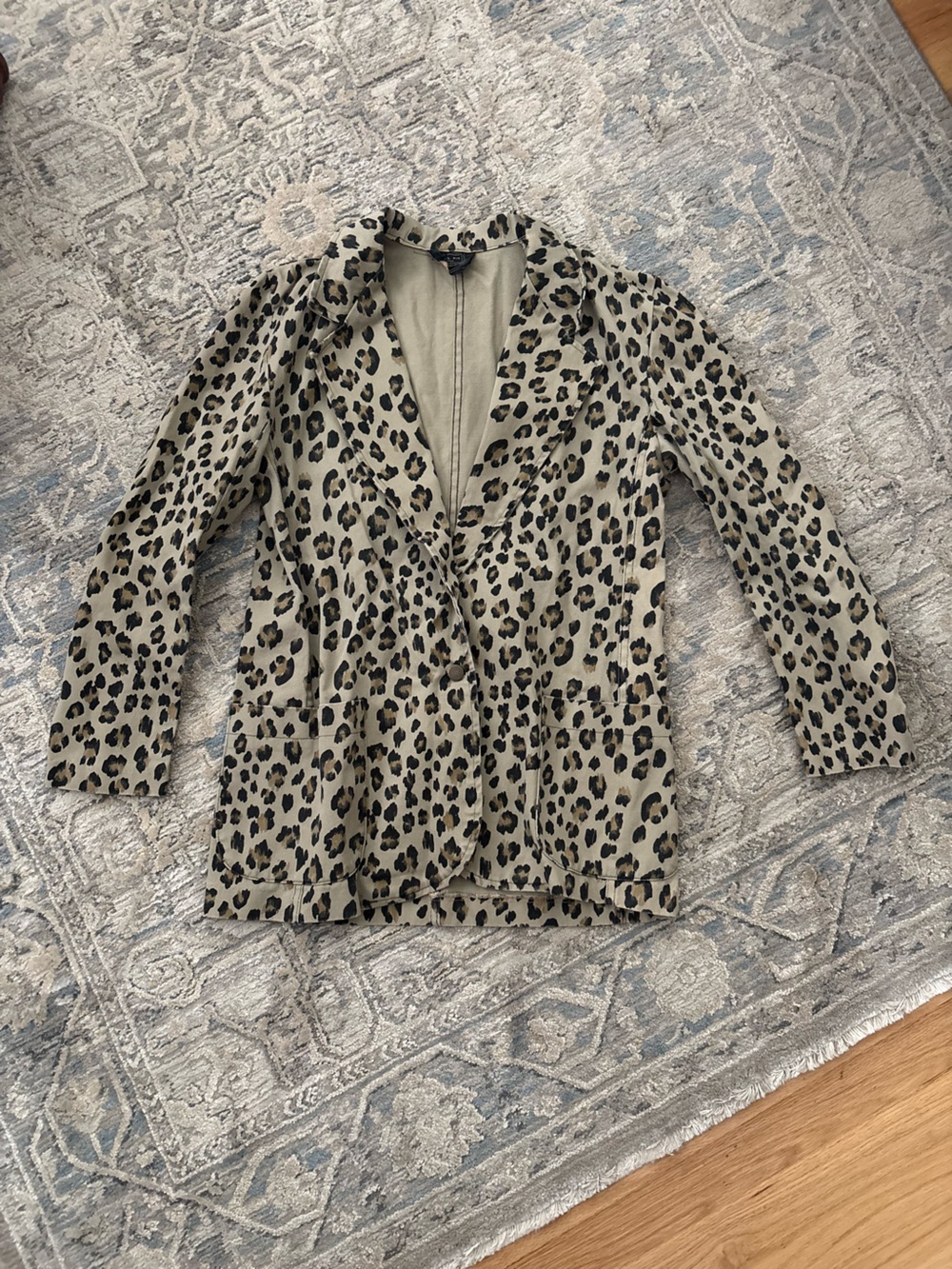 Leopard Print Women's Blazer Jacket - Taupe/Black